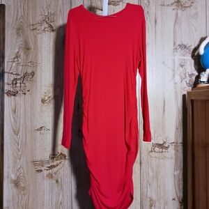 Valentines Day Red Ruched Sides Body Boat Neck Body Con Dress Size Medium